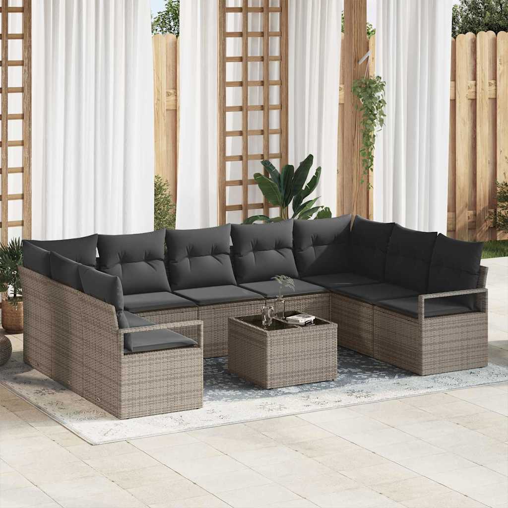 vidaXL Garden Sofa Set with cushions 9 pcs Black and White poly rattan