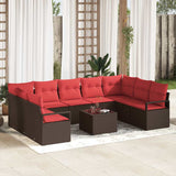 vidaXL Tuinbank Set met kussen 9 pcs Bruin en Rood poly rattan