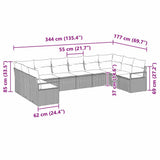 vidaXL Tuinbank Set met kussen 10 pcs Zwart en Wit poly rattan