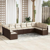 vidaXL Tuinbank Set met kussen 10 pcs Zwart en Wit poly rattan