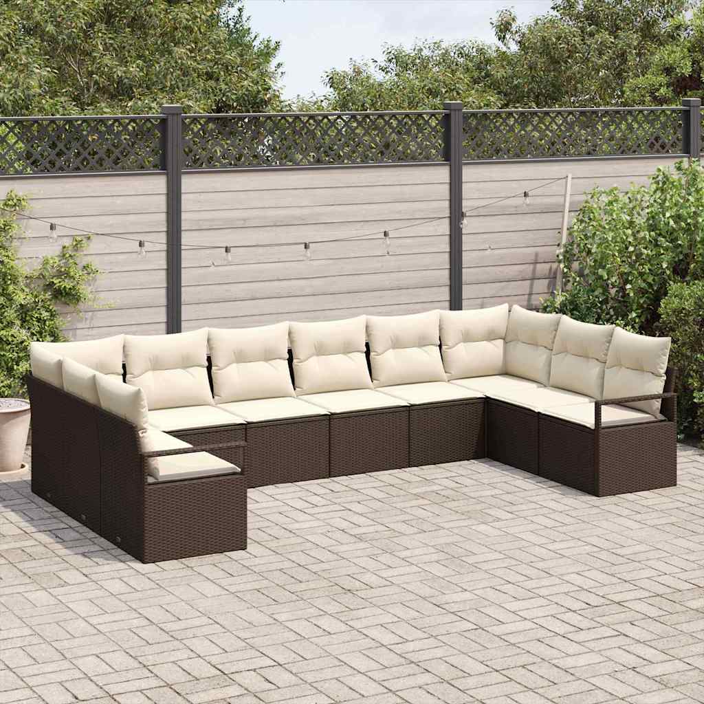 vidaXL Tuinbank Set met kussen 10 pcs Zwart en Wit poly rattan