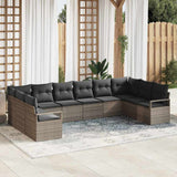 vidaXL Tuinbank Set met kussen 10 pcs Zwart en Wit poly rattan