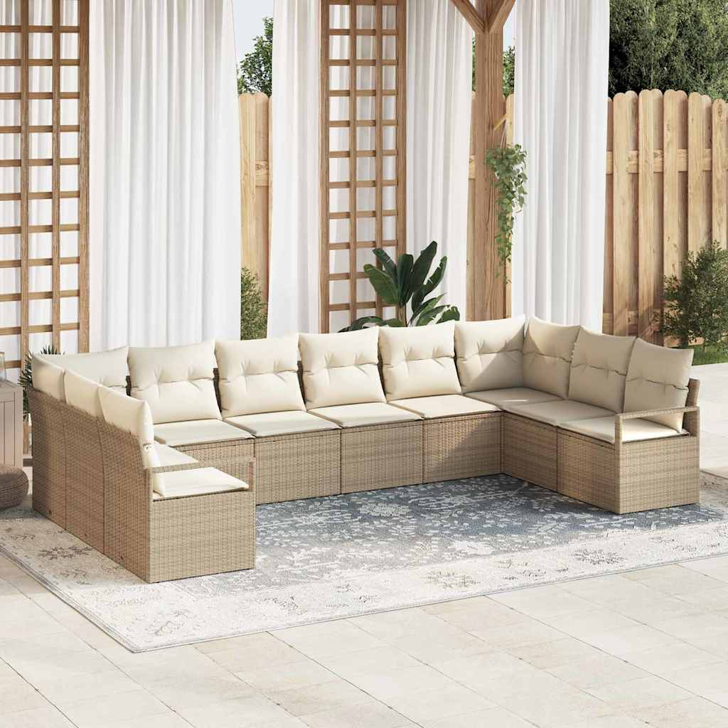 vidaXL Tuinbank Set met kussen 10 pcs Zwart en Wit poly rattan