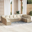 vidaXL Tuinbank Set met kussen 10 pcs Zwart en Wit poly rattan
