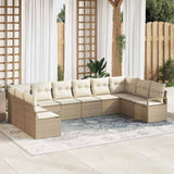 vidaXL Tuinbank Set met kussen 10 pcs Zwart en Wit poly rattan