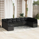 vidaXL Tuinbank Set met kussen 10 pcs Zwart en Wit poly rattan