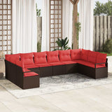 vidaXL Tuinbank Set met kussen 10 pcs Bruin en Rood poly rattan