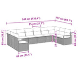 vidaXL Tuinbank Set met kussen 10 pcs Bruin en Rood poly rattan