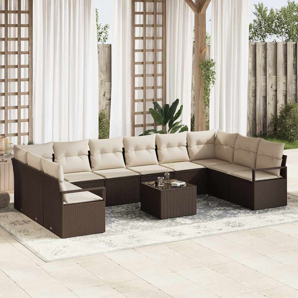 vidaXL Tuinbank Set met kussen 10 pcs Zwart en Wit poly rattan