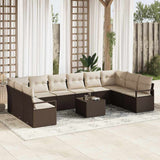 vidaXL Tuinbank Set met kussen 10 pcs Zwart en Wit poly rattan