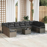 vidaXL Tuinbank Set met kussen 10 pcs Zwart en Wit poly rattan