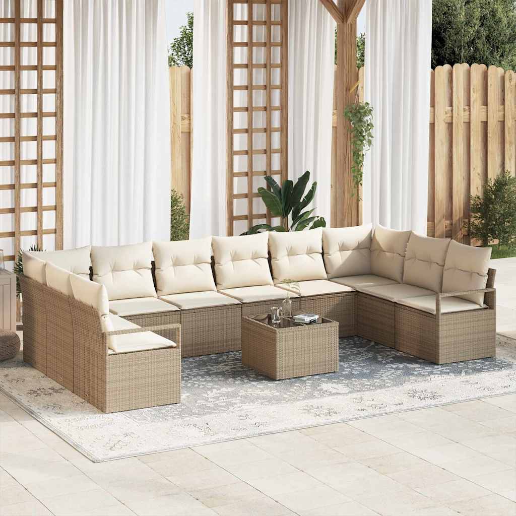 vidaXL Tuinbank Set met kussen 10 pcs Zwart en Wit poly rattan