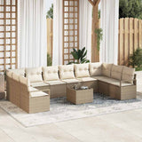 vidaXL Tuinbank Set met kussen 10 pcs Zwart en Wit poly rattan