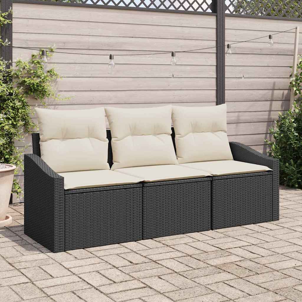 vidaXL Tuinbank Set met kussen 3 pcs Zwart en Wit poly rattan