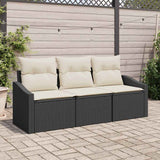 vidaXL Tuinbank Set met kussen 3 pcs Zwart en Wit poly rattan
