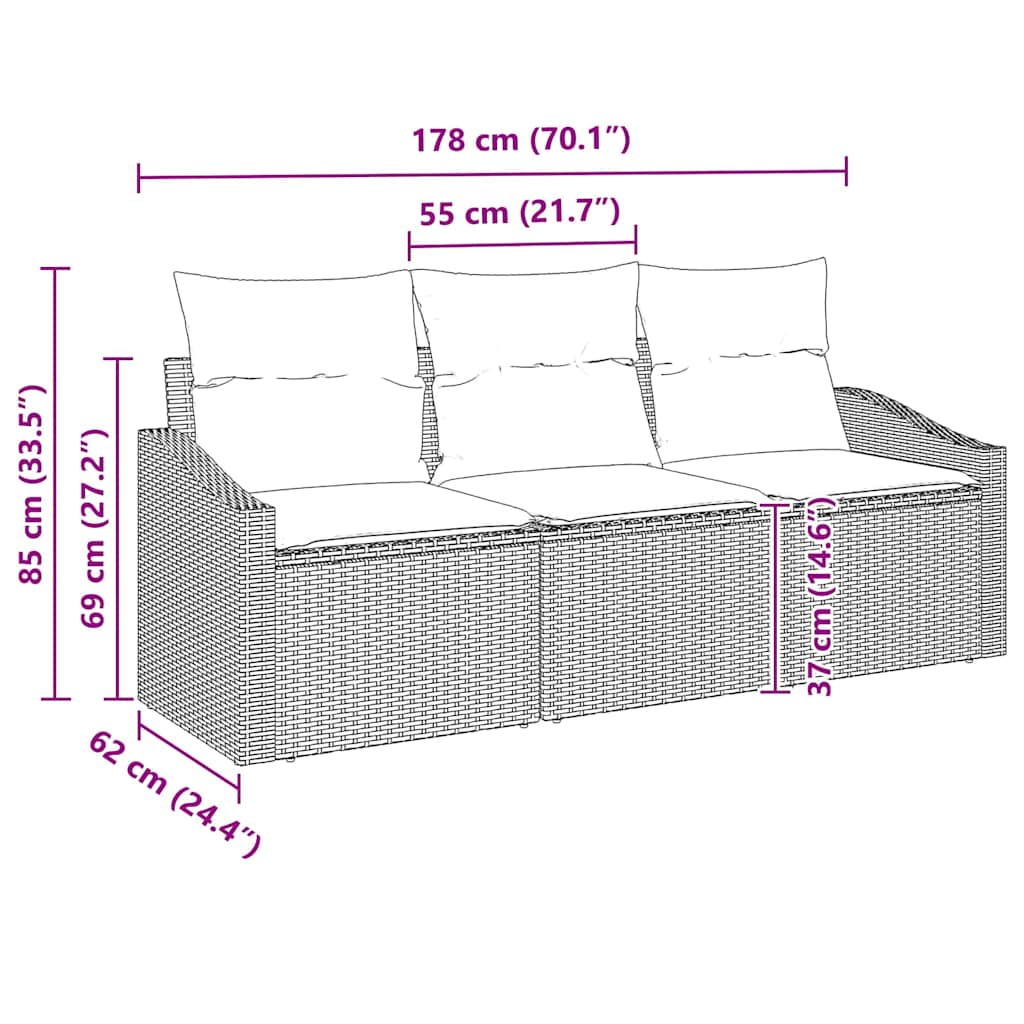 vidaXL Tuinbank Set met kussen 3 pcs Zwart en Wit poly rattan