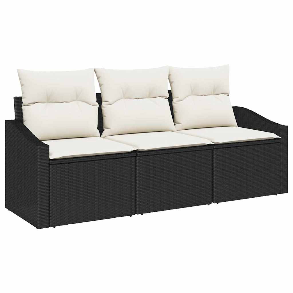 vidaXL Tuinbank Set met kussen 3 pcs Zwart en Wit poly rattan