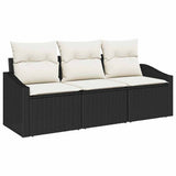 vidaXL Tuinbank Set met kussen 3 pcs Zwart en Wit poly rattan