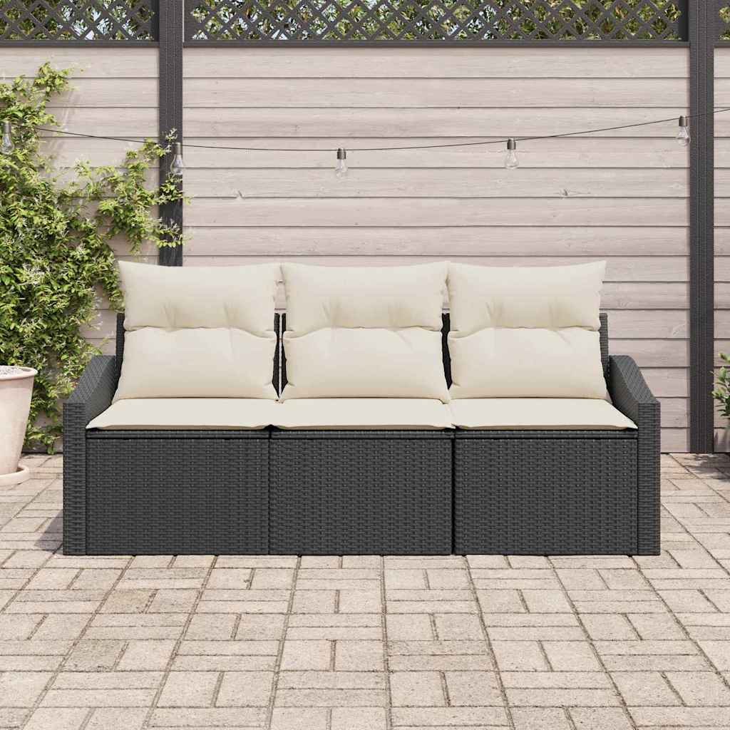 vidaXL Tuinbank Set met kussen 3 pcs Zwart en Wit poly rattan
