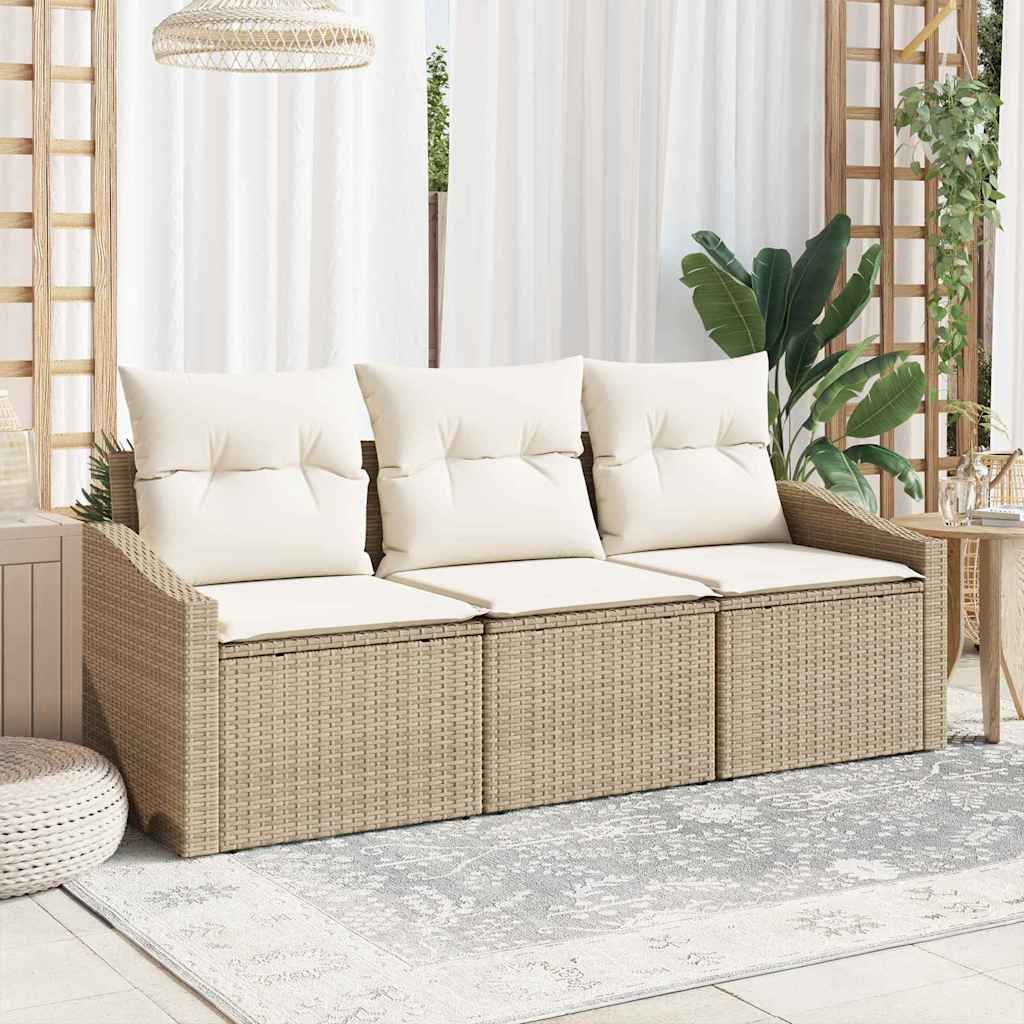 vidaXL Tuinbank Set met kussen 3 pcs Zwart en Wit poly rattan