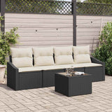 vidaXL Bankstel met kussen met opslag 5 pcs Zwart en Crème poly rattan