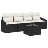 vidaXL Bankstel met kussen met opslag 5 pcs Zwart en Crème poly rattan
