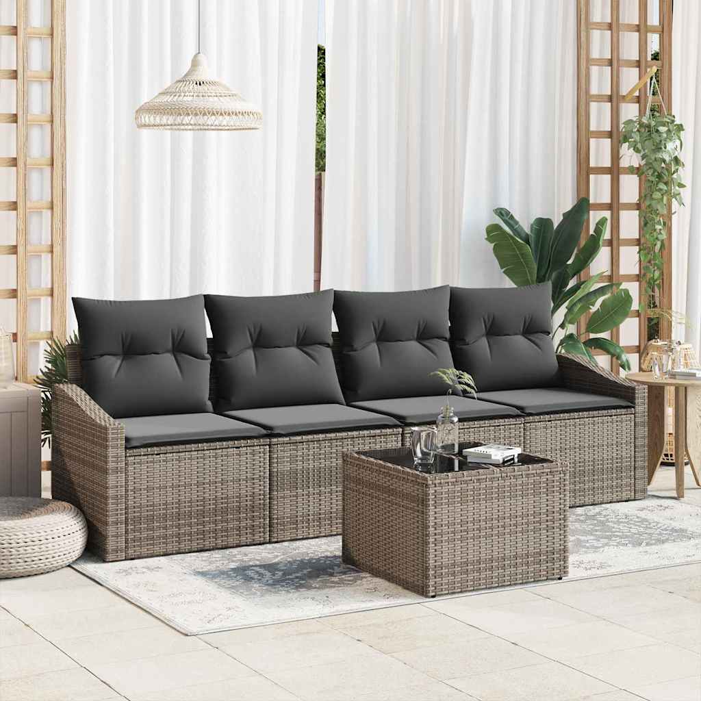 vidaXL Bankstel met kussen met opslag 5 pcs Zwart en Crème poly rattan
