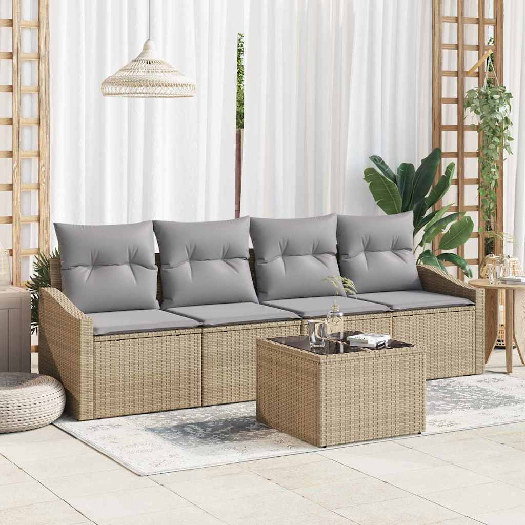vidaXL Bankstel met kussen met opslag 5 pcs Zwart en Crème poly rattan