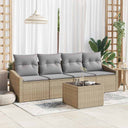 vidaXL Bankstel met kussen met opslag 5 pcs Zwart en Crème poly rattan