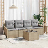 vidaXL Bankstel met kussen met opslag 5 pcs Zwart en Crème poly rattan