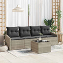 vidaXL Bankstel met kussen met opslag 5 pcs Zwart en Crème poly rattan