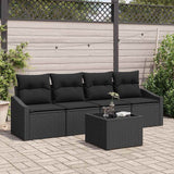 vidaXL Bankstel met kussen met opslag 5 pcs Zwart en Crème poly rattan