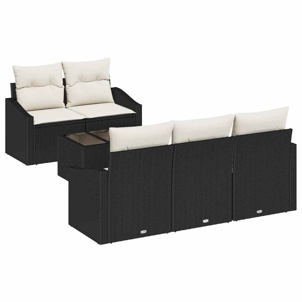 vidaXL Bankstel met kussen met opslag 6 pcs Zwart en Crème poly rattan