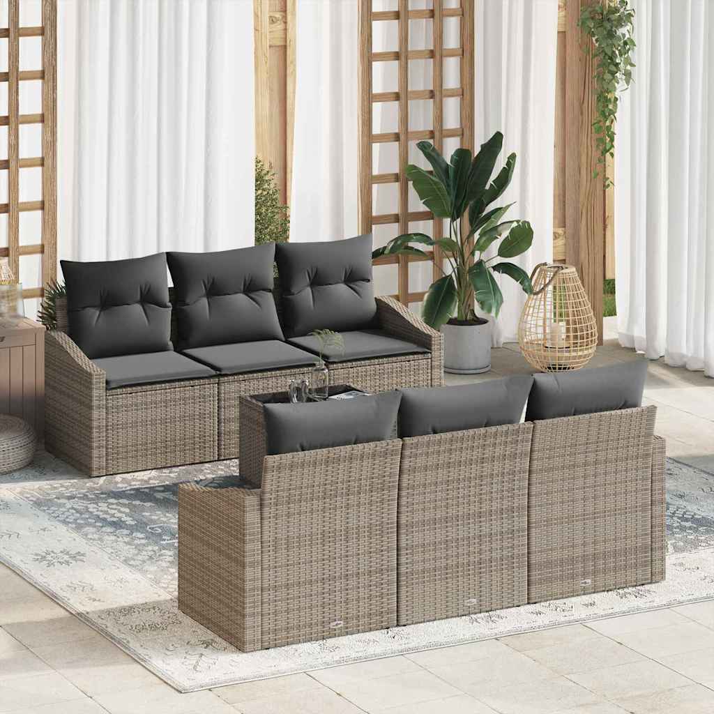vidaXL Bankstel met kussen met opslag 7 pcs Zwart en Crème poly rattan