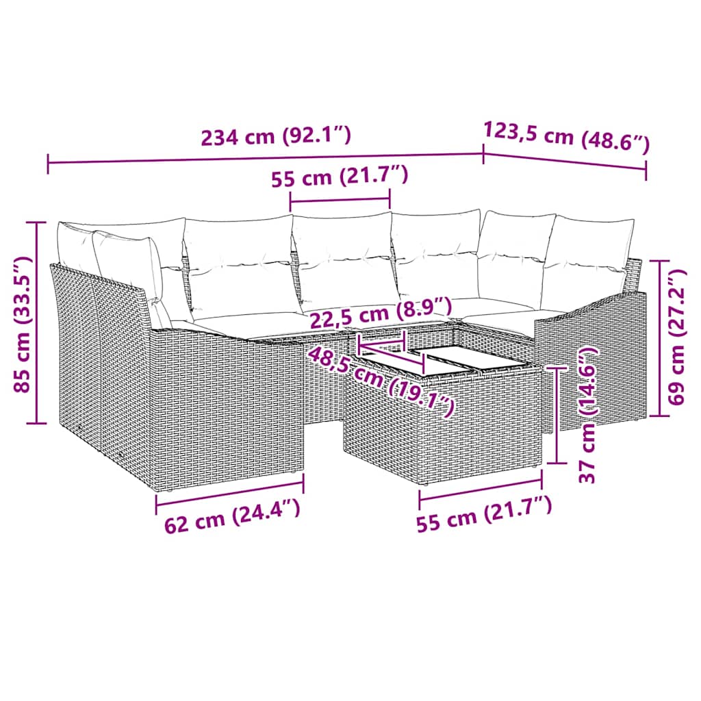 vidaXL Sofa Set with Cushions with Storage 7 pcs Black and Cream Poly Rattan