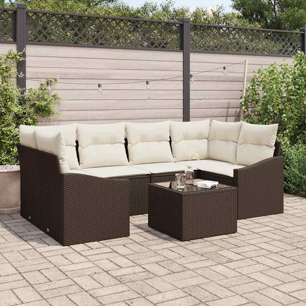 vidaXL Sofa Set with Cushions with Storage 7 pcs Black and Cream Poly Rattan