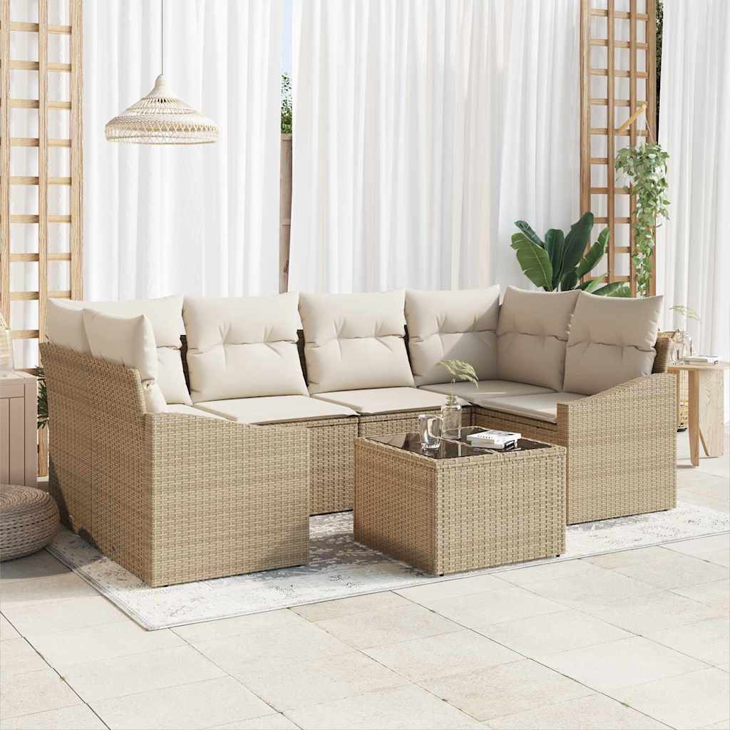 vidaXL Sofa Set with Cushions with Storage 7 pcs Black and Cream Poly Rattan