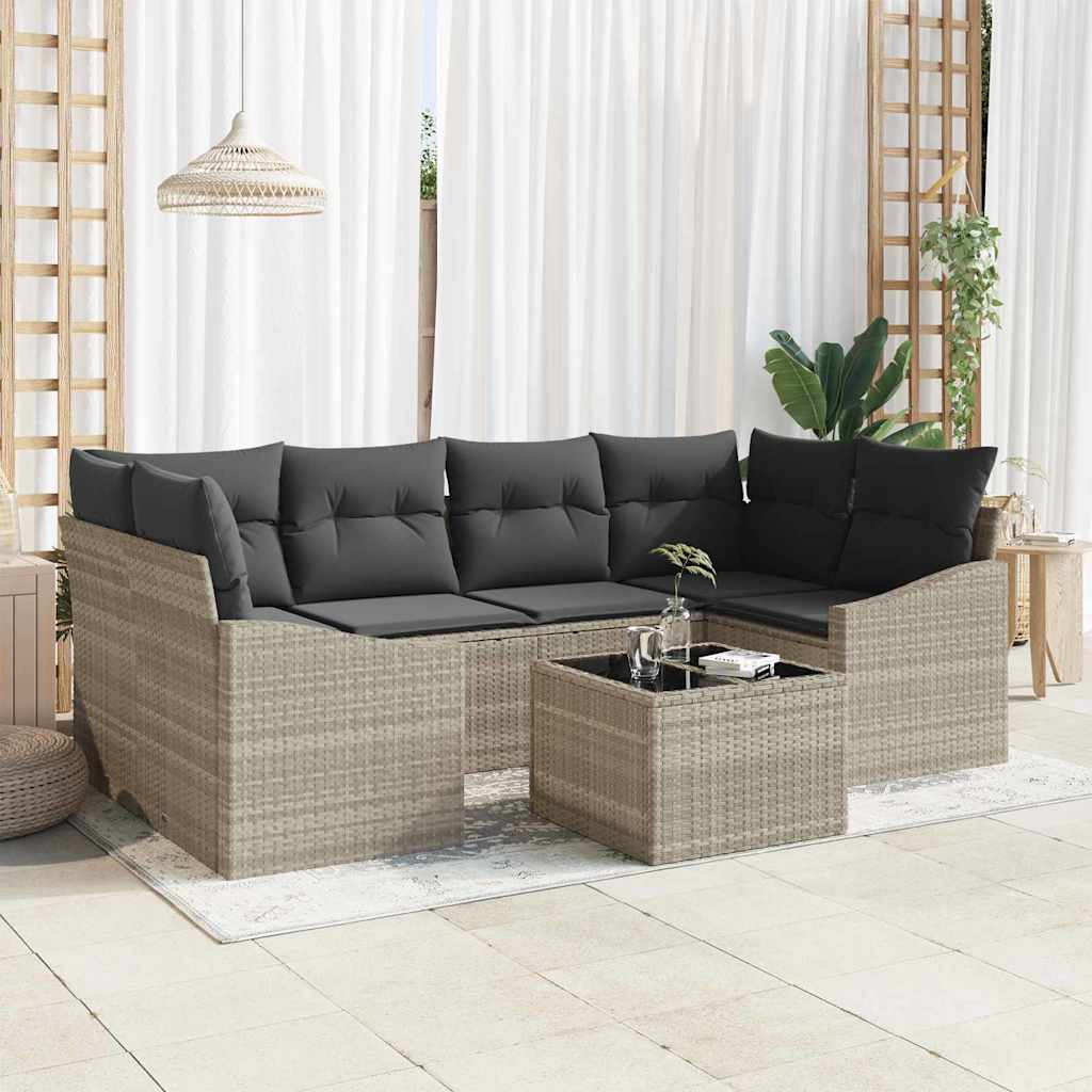 vidaXL Sofa Set with Cushions with Storage 7 pcs Black and Cream Poly Rattan