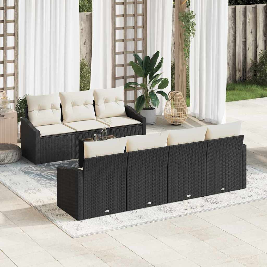 vidaXL Sofa Set with Cushion Storage 8 pcs Black and Cream Poly Rattan