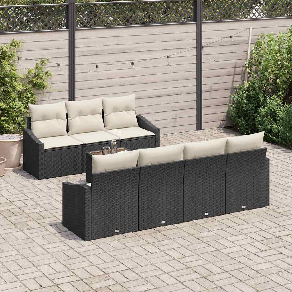 vidaXL Sofa Set with Cushion Storage 8 pcs Black and Cream Poly Rattan