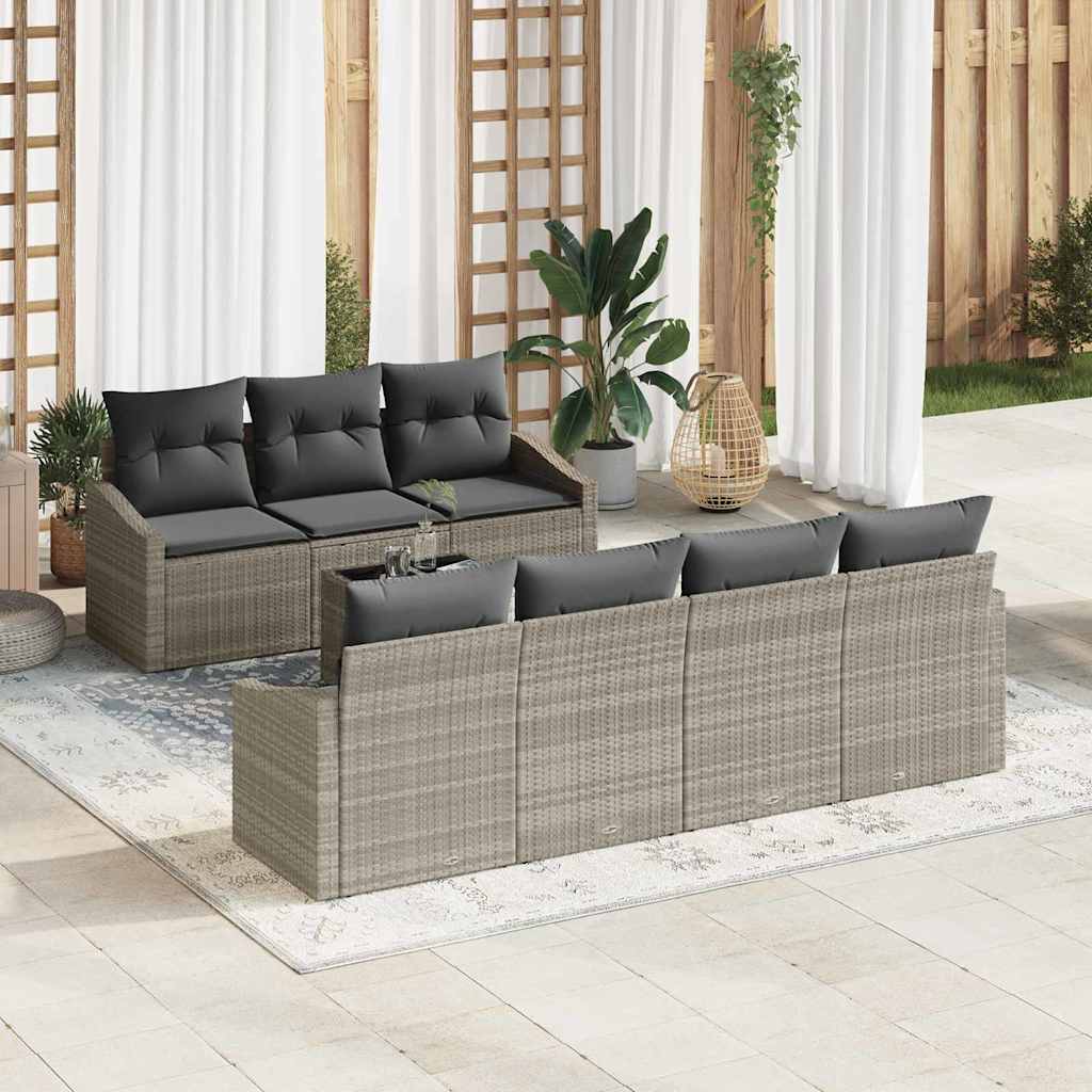 vidaXL Sofa Set with Cushion Storage 8 pcs Black and Cream Poly Rattan