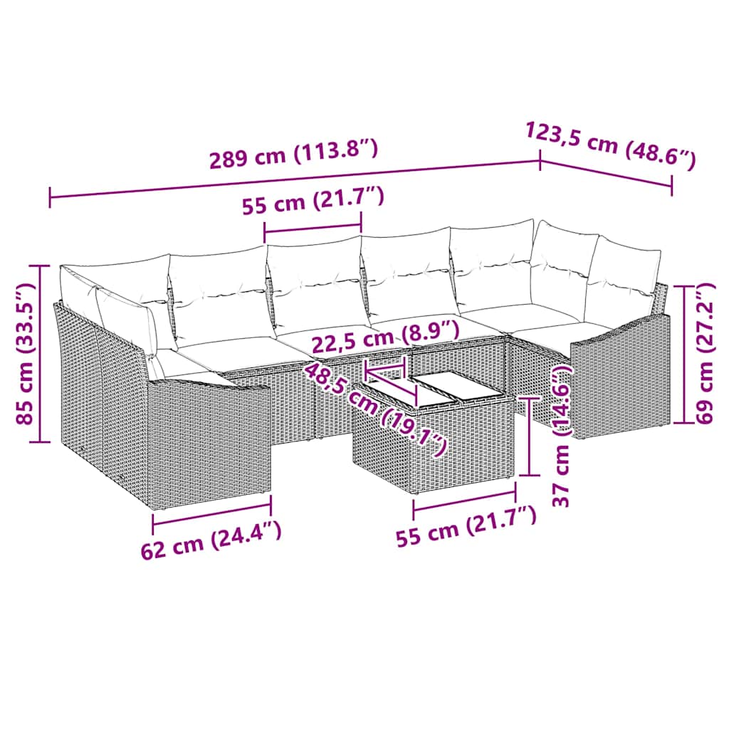vidaXL Sofa Set with Cushions Storage 8 pcs Black and Cream Poly Rattan