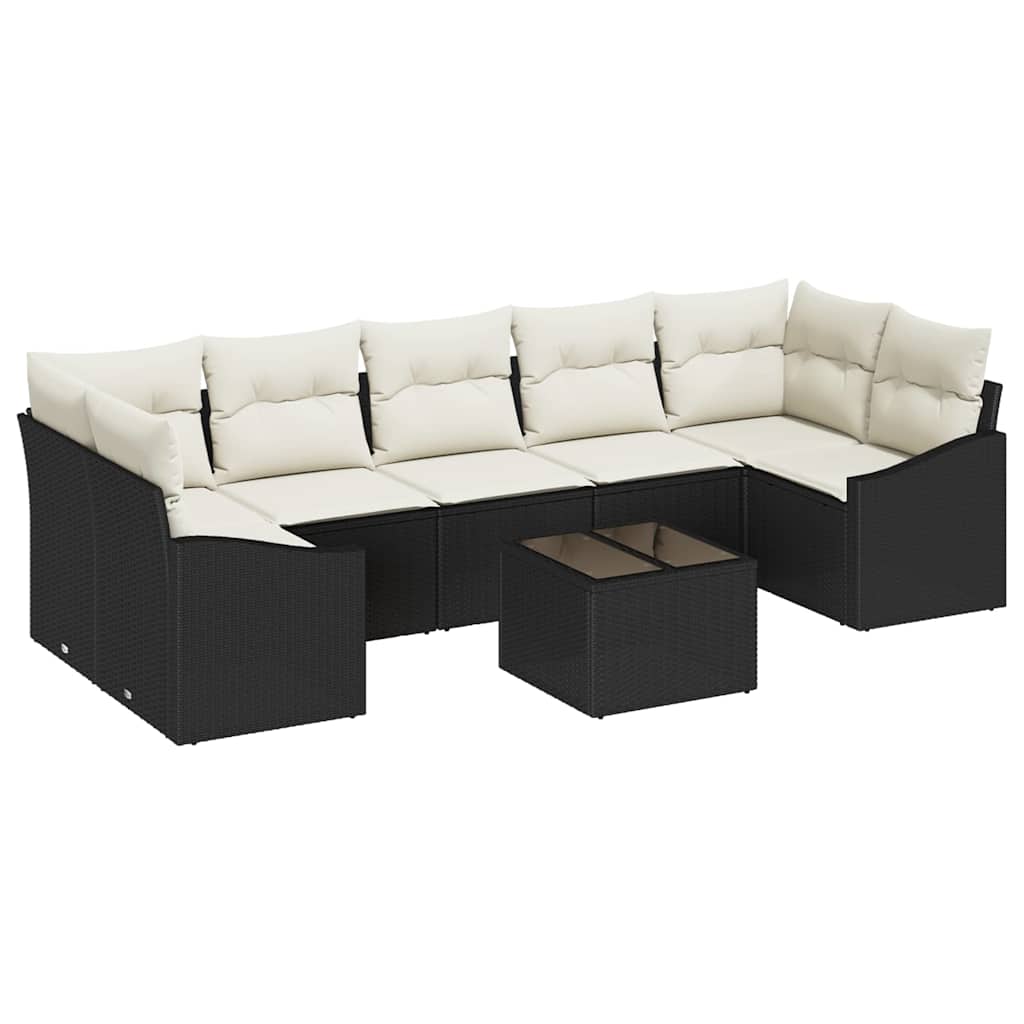 vidaXL Sofa Set with Cushions Storage 8 pcs Black and Cream Poly Rattan