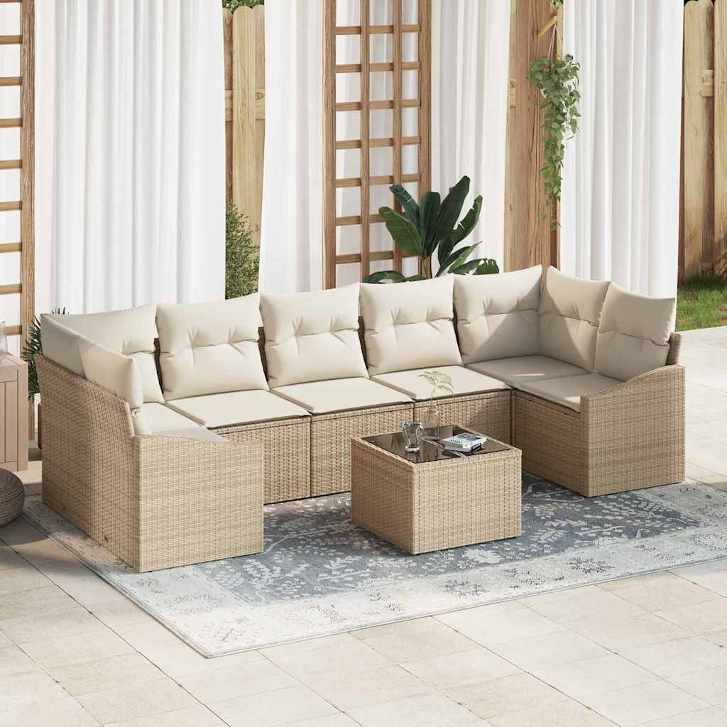 vidaXL Sofa Set with Cushions Storage 8 pcs Black and Cream Poly Rattan