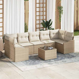 vidaXL Sofa Set with Cushions Storage 8 pcs Black and Cream Poly Rattan