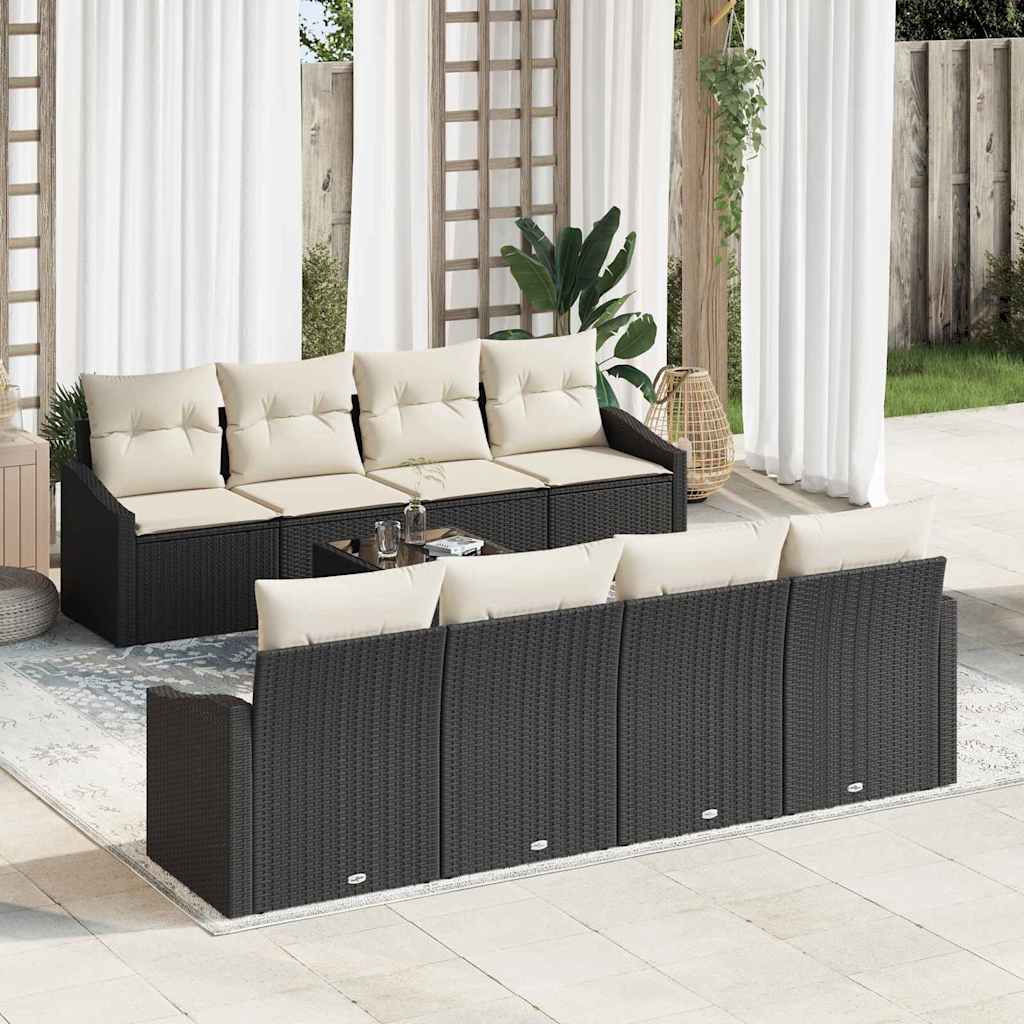vidaXL Bankstel met kussen met opslag 7 pcs Zwart en Crème poly rattan