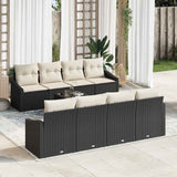 vidaXL Bankstel met kussen met opslag 7 pcs Zwart en Crème poly rattan