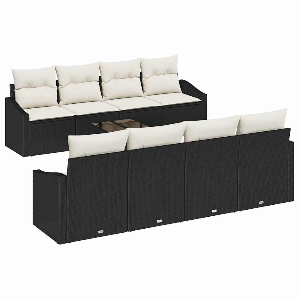 vidaXL Bankstel met kussen met opslag 7 pcs Zwart en Crème poly rattan