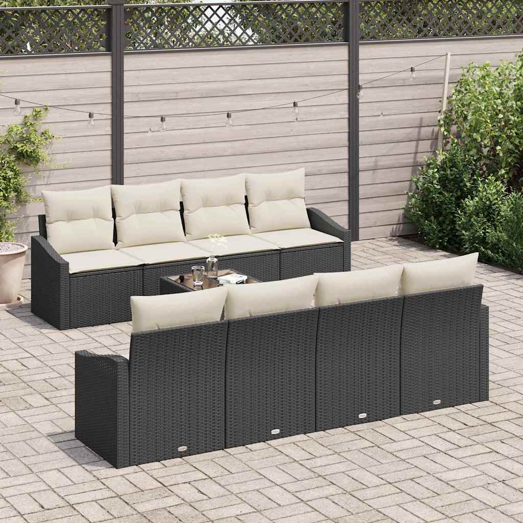 vidaXL Bankstel met kussen met opslag 7 pcs Zwart en Crème poly rattan