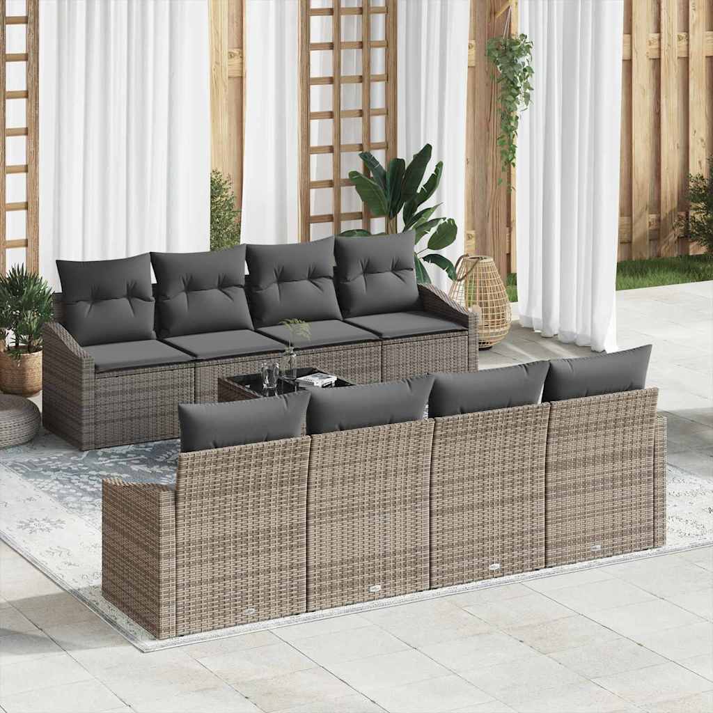 vidaXL Bankstel met kussen met opslag 7 pcs Zwart en Crème poly rattan